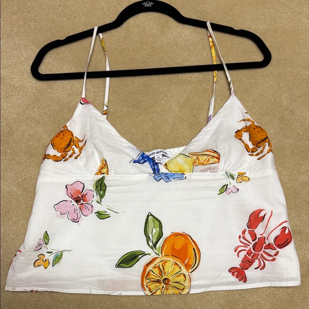 Floral and Seafood Print White Tank